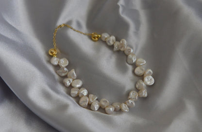 Handmade Genuine Petal Pearl Bracelet 18K Gold Plated