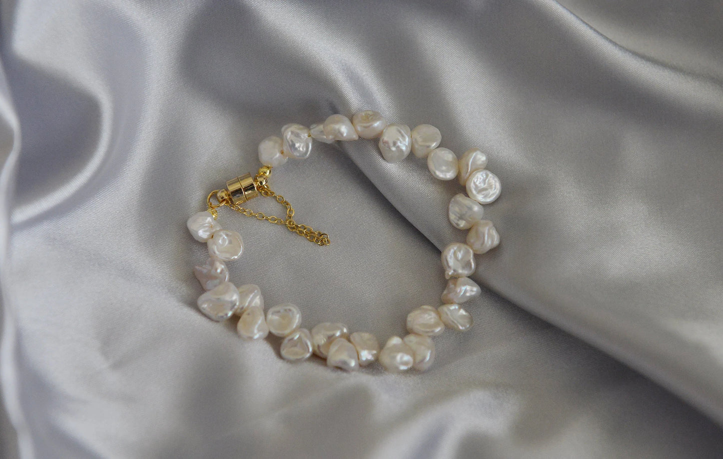 Handmade Genuine Petal Pearl Bracelet 18K Gold Plated