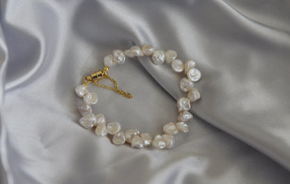 Handmade Genuine Petal Pearl Bracelet 18K Gold Plated
