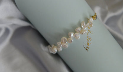 Handmade Genuine Petal Pearl Bracelet 18K Gold Plated