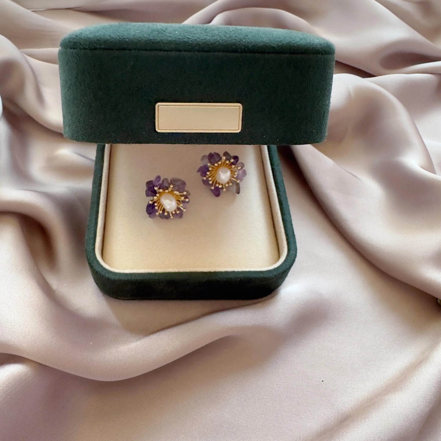 Turquoise /Purple Crystal Pearl Stud Earrings – Natural Chip Stone