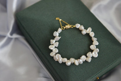 Handmade Genuine Petal Pearl Bracelet 18K Gold Plated