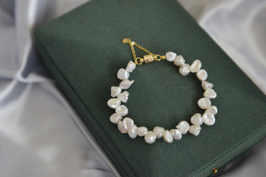 Handmade Genuine Petal Pearl Bracelet 18K Gold Plated