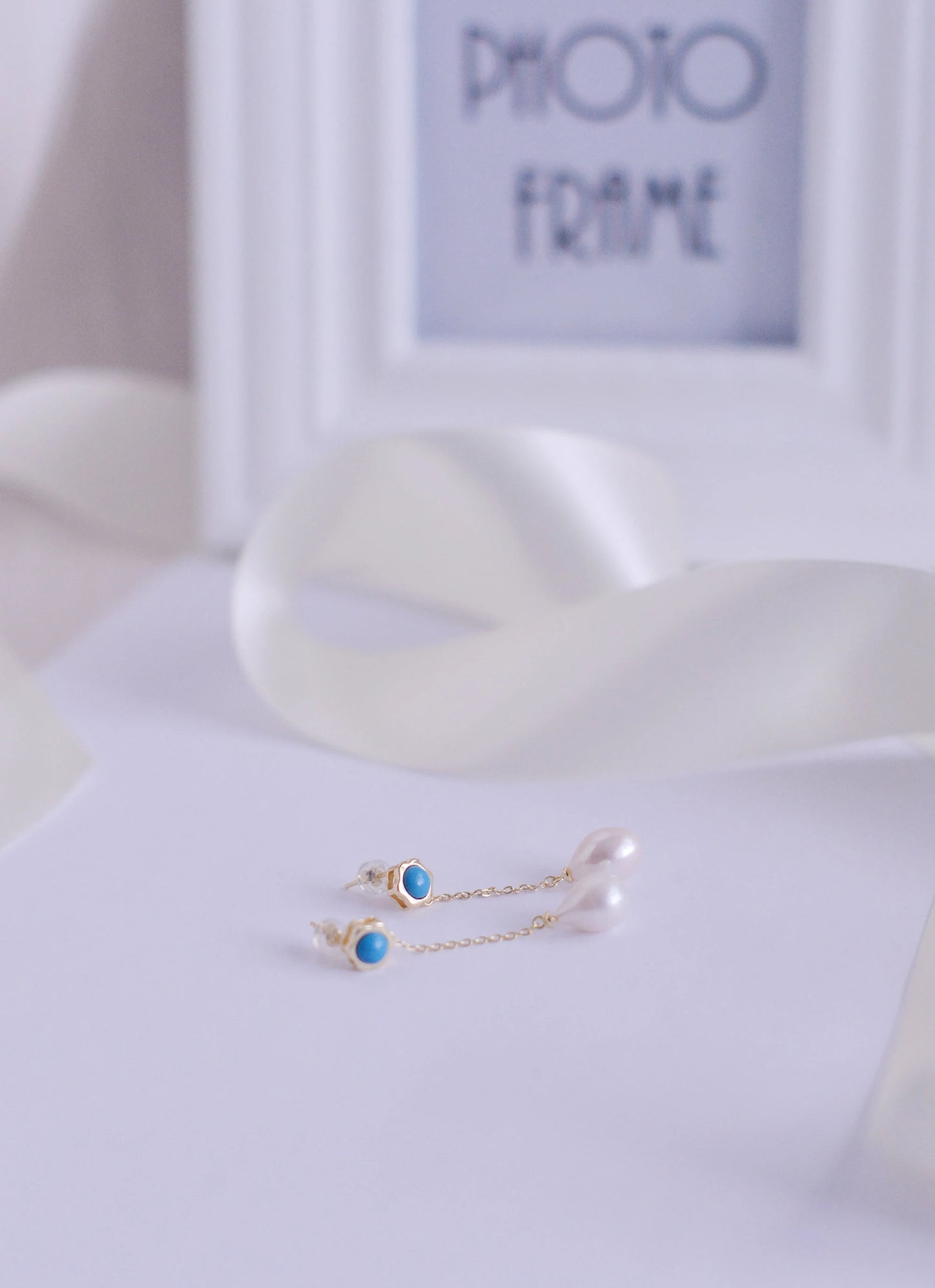 Handmade Turquoise freshwater pearl drop Earring/Exquisite Minimalist