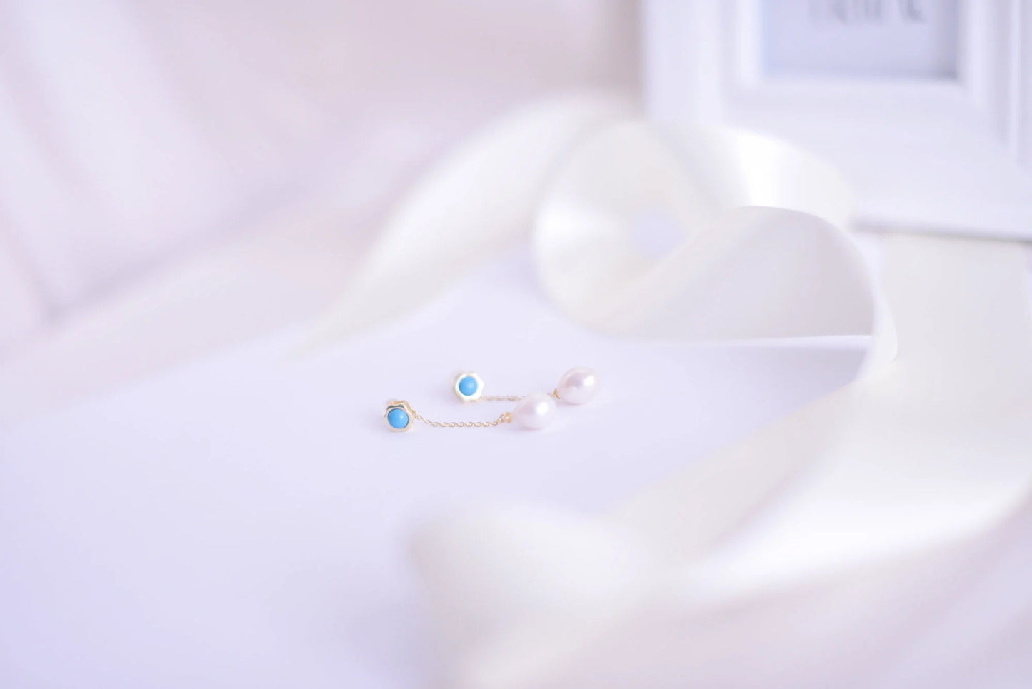 Handmade Turquoise freshwater pearl drop Earring/Exquisite Minimalist