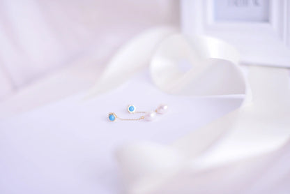 Handmade Turquoise freshwater pearl drop Earring/Exquisite Minimalist
