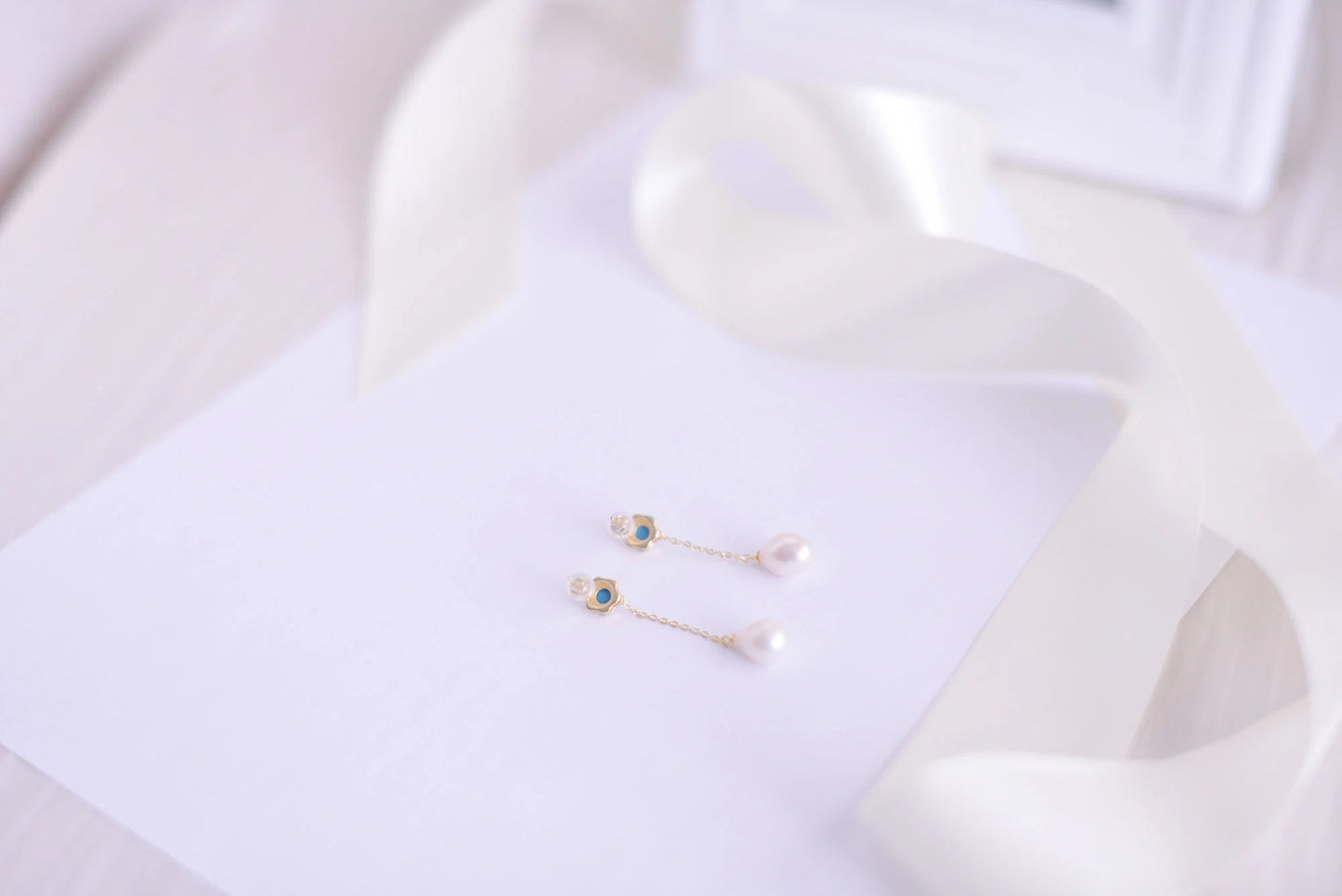 Handmade Turquoise freshwater pearl drop Earring/Exquisite Minimalist