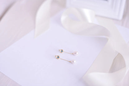 Handmade Turquoise freshwater pearl drop Earring/Exquisite Minimalist