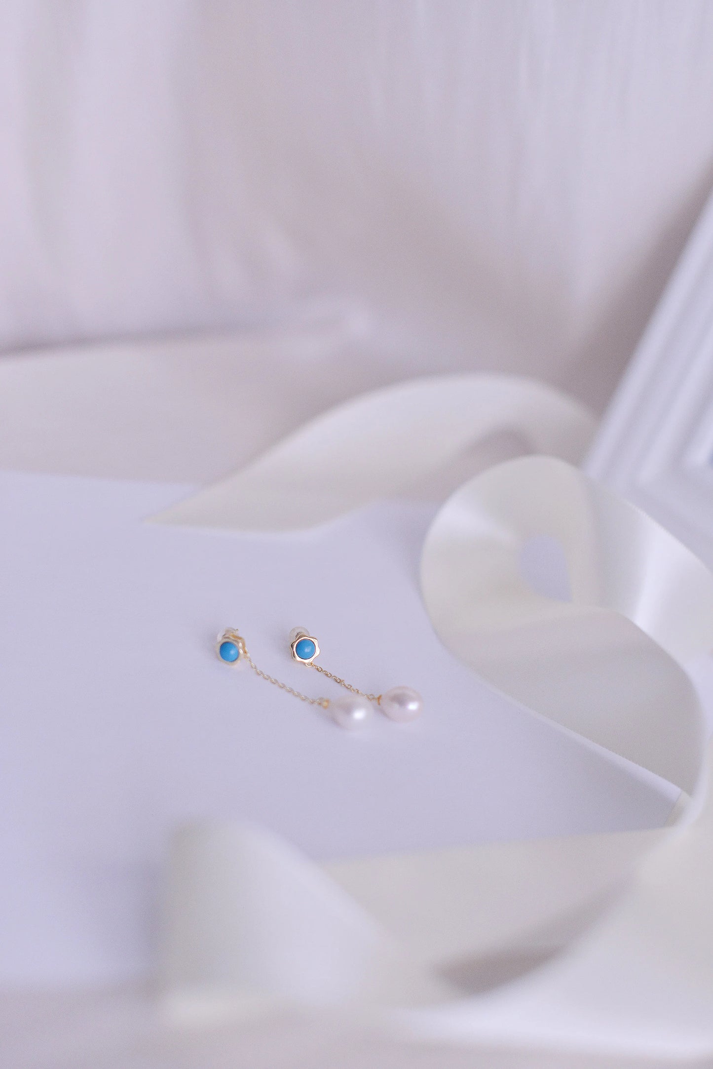 Handmade Turquoise freshwater pearl drop Earring/Exquisite Minimalist