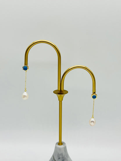 Handmade Turquoise freshwater pearl drop Earring/Exquisite Minimalist