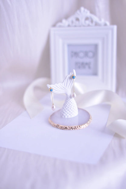 Handmade Turquoise freshwater pearl drop Earring/Exquisite Minimalist