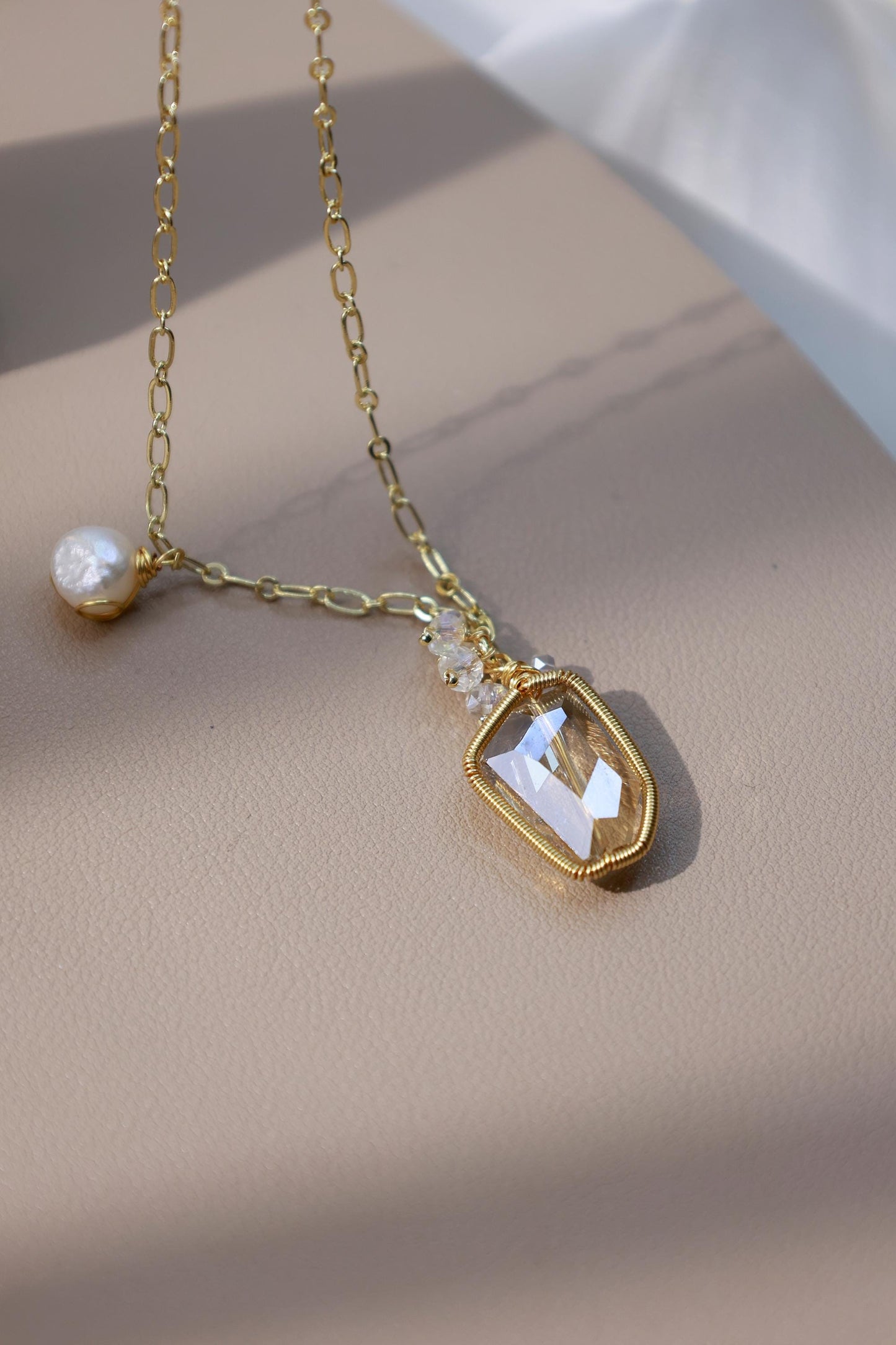 Raw Smoky Quartz & Pearl Hand-Wired Pendant