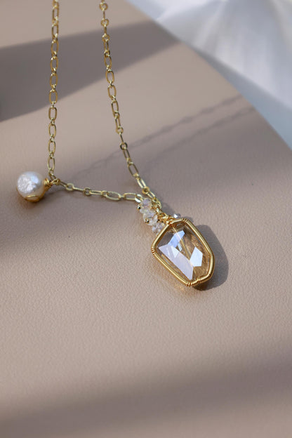 Raw Smoky Quartz & Pearl Hand-Wired Pendant