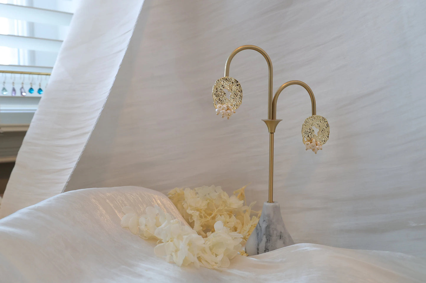 Gold Foil & Rice Pearl Statement Earrings