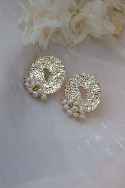 Gold Foil & Rice Pearl Statement Earrings