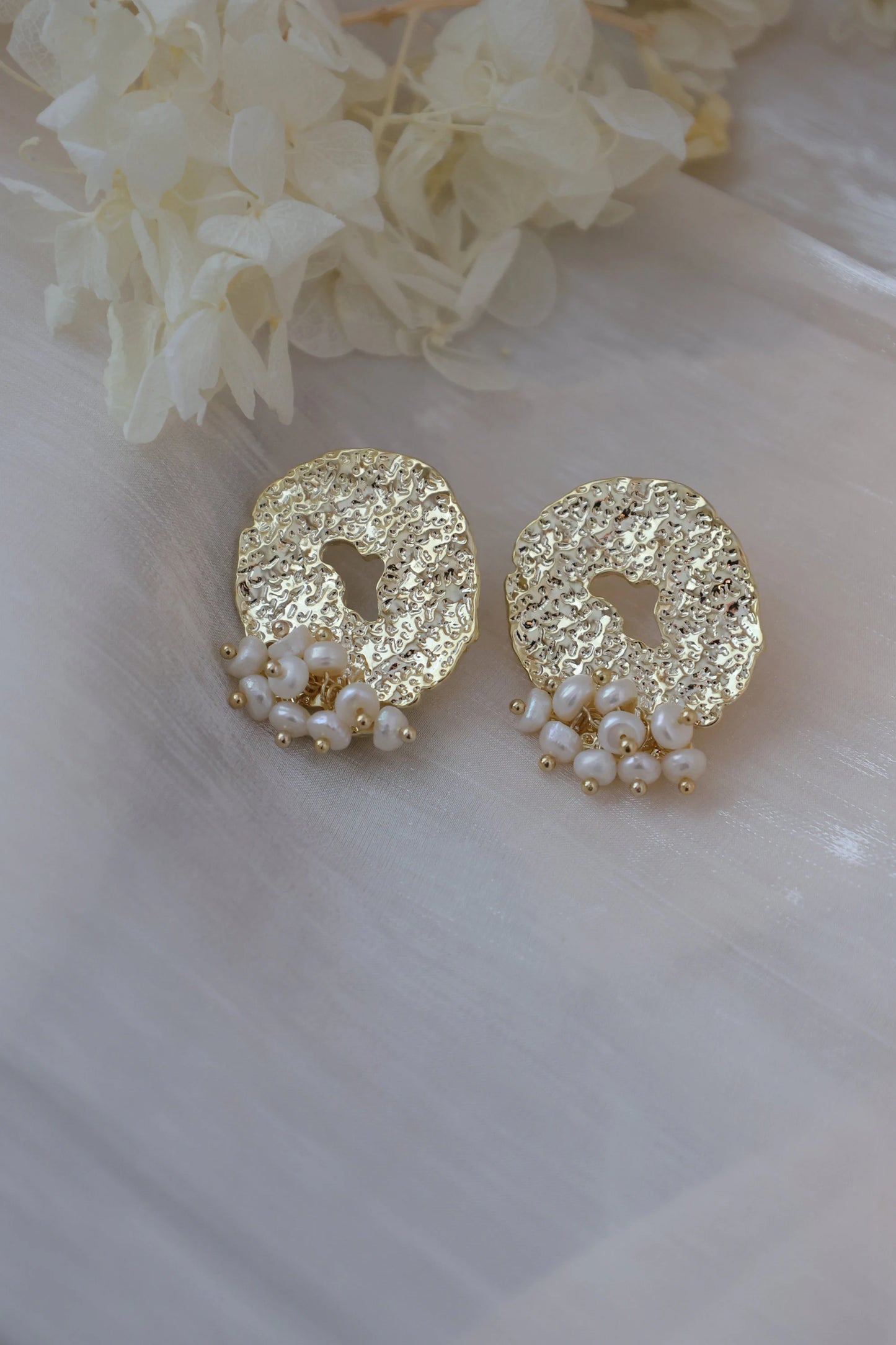 Gold Foil & Rice Pearl Statement Earrings