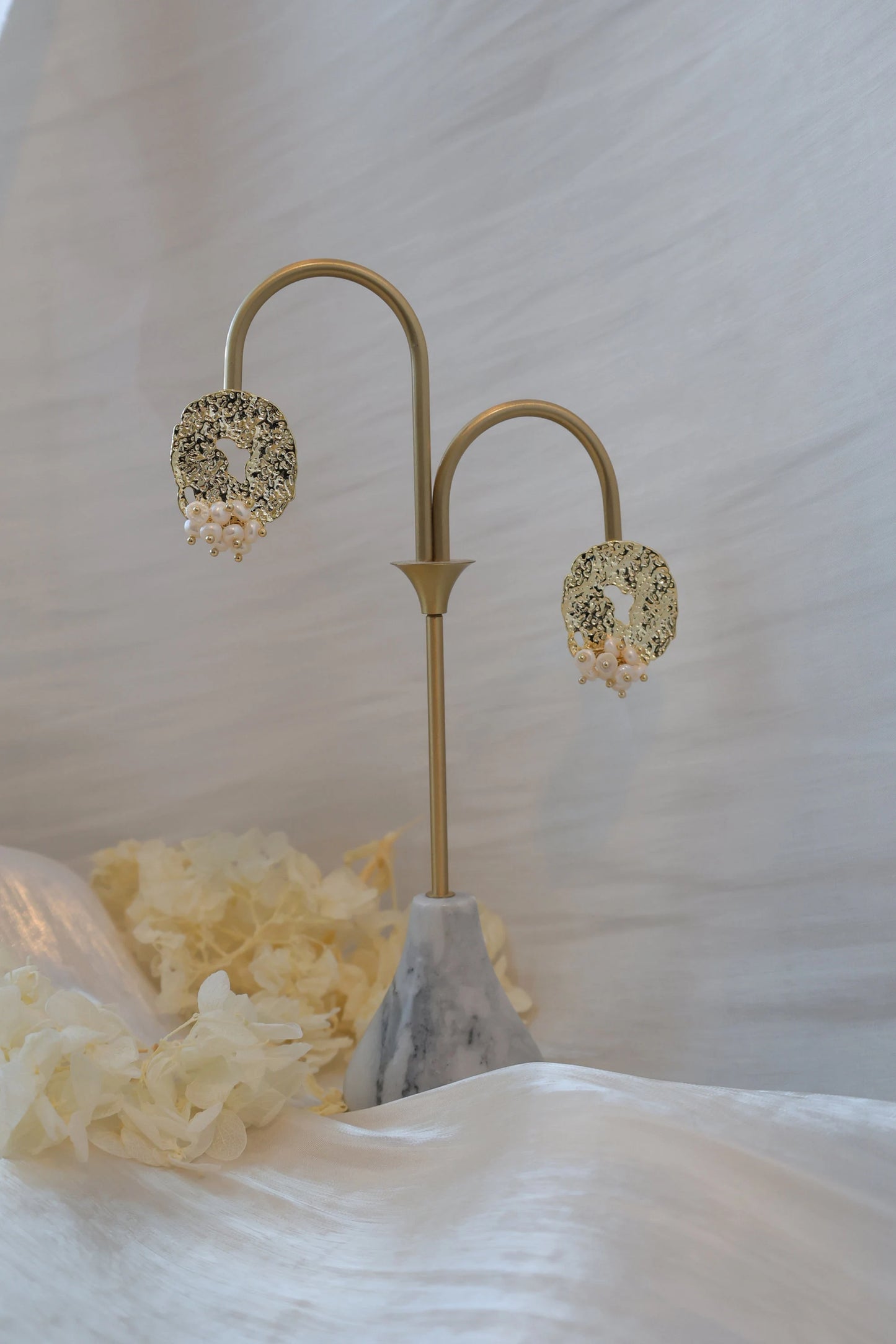 Gold Foil & Rice Pearl Statement Earrings