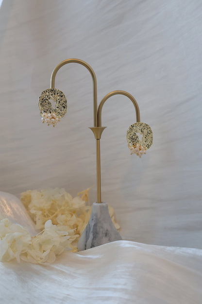 Gold Foil & Rice Pearl Statement Earrings