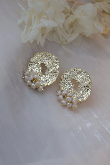 Gold Foil & Rice Pearl Statement Earrings