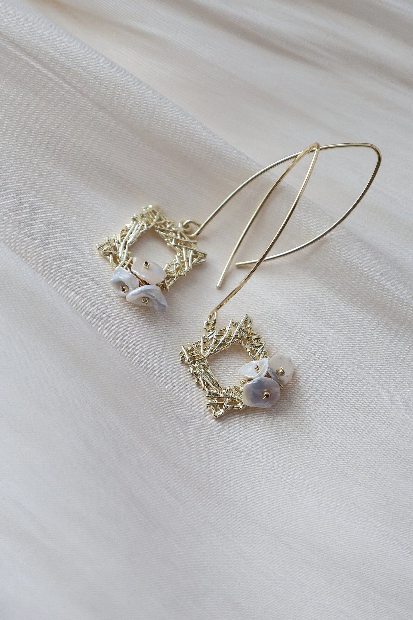 Thorn Frame Natural Pearl Earrings, Gold Drop & Dangle Earrings