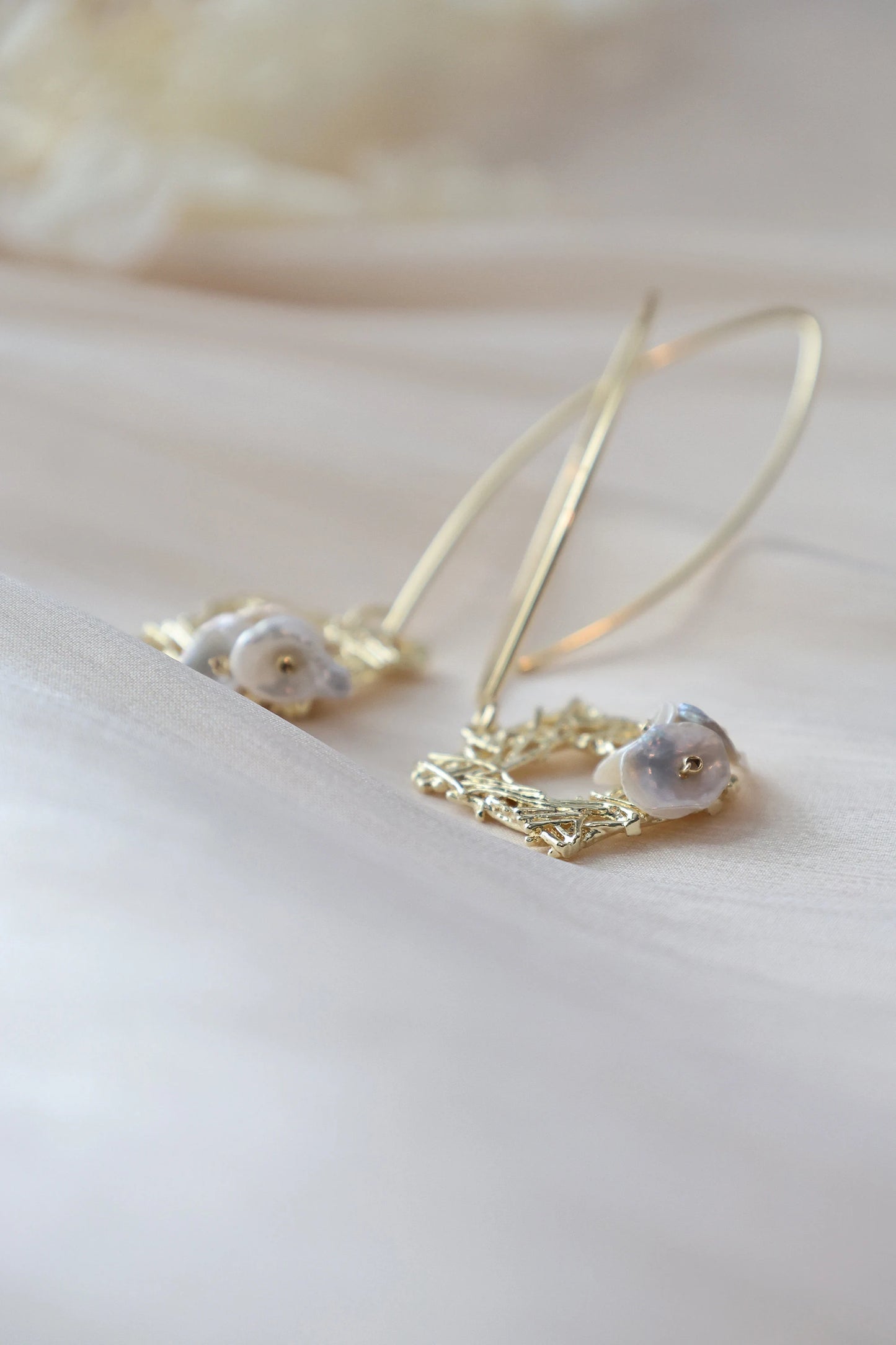Thorn Frame Natural Pearl Earrings, Gold Drop & Dangle Earrings