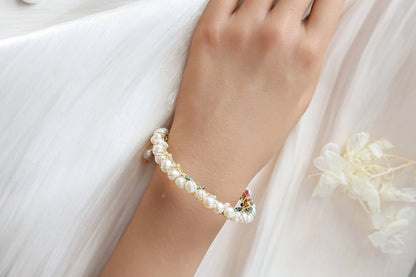 Tourmaline crushed stone pearl cuff bracelet, Freshwater pearl