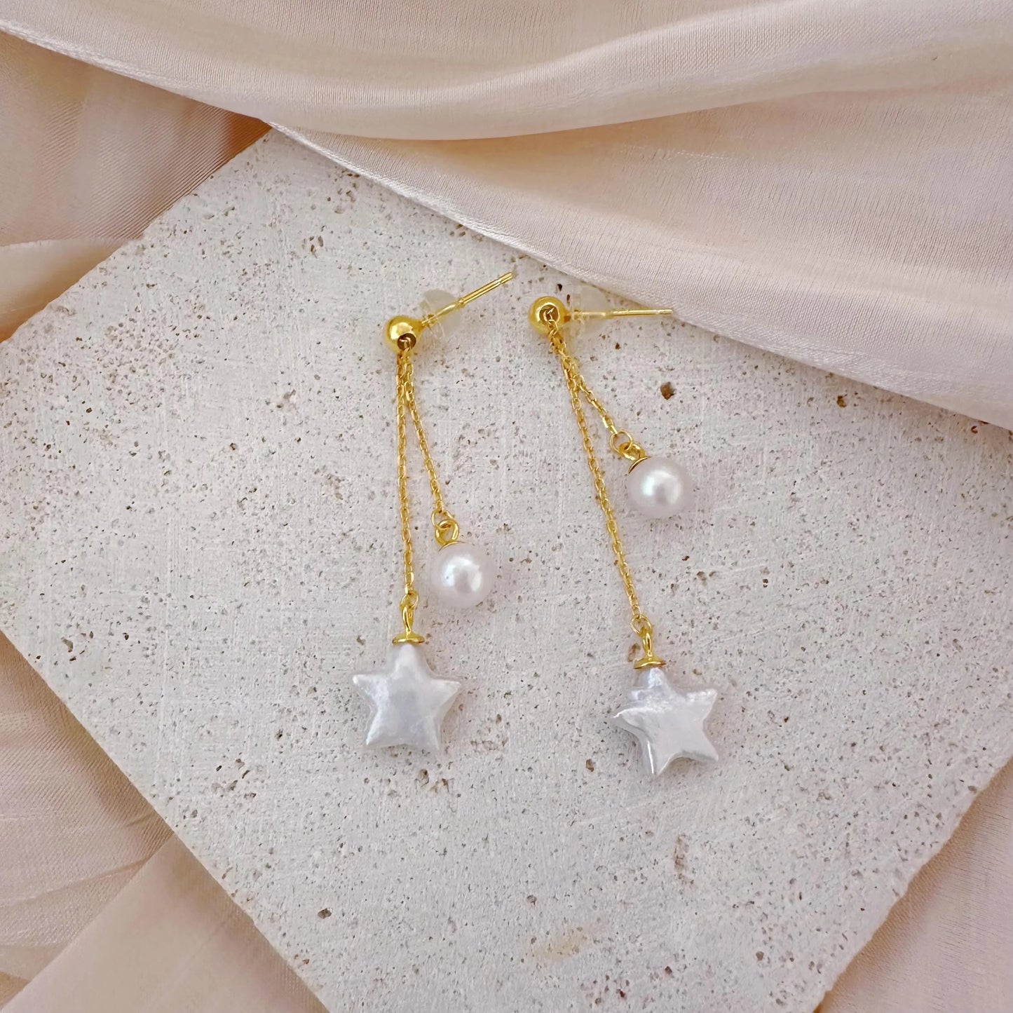 Baroque Star Pearl Dangle Earrings - Crafted with Sterling silver