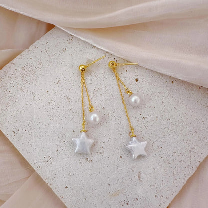 Baroque Star Pearl Dangle Earrings - Crafted with Sterling silver