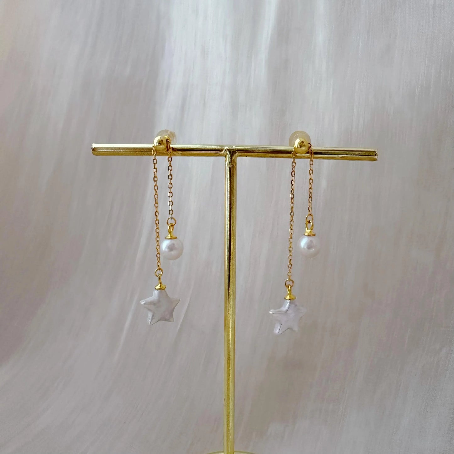Baroque Star Pearl Dangle Earrings - Crafted with Sterling silver