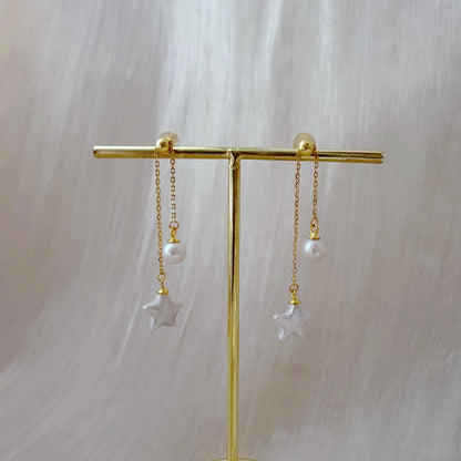 Baroque Star Pearl Dangle Earrings - Crafted with Sterling silver