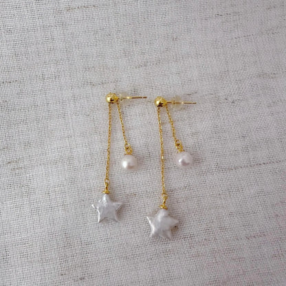 Baroque Star Pearl Dangle Earrings - Crafted with Sterling silver