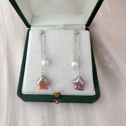 Baroque Star Pearl Dangle Earrings - Crafted with Sterling silver