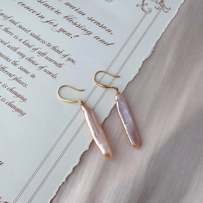 Baroque Biwa Pearl Dangle Earrings - Crafted with Sterling silver