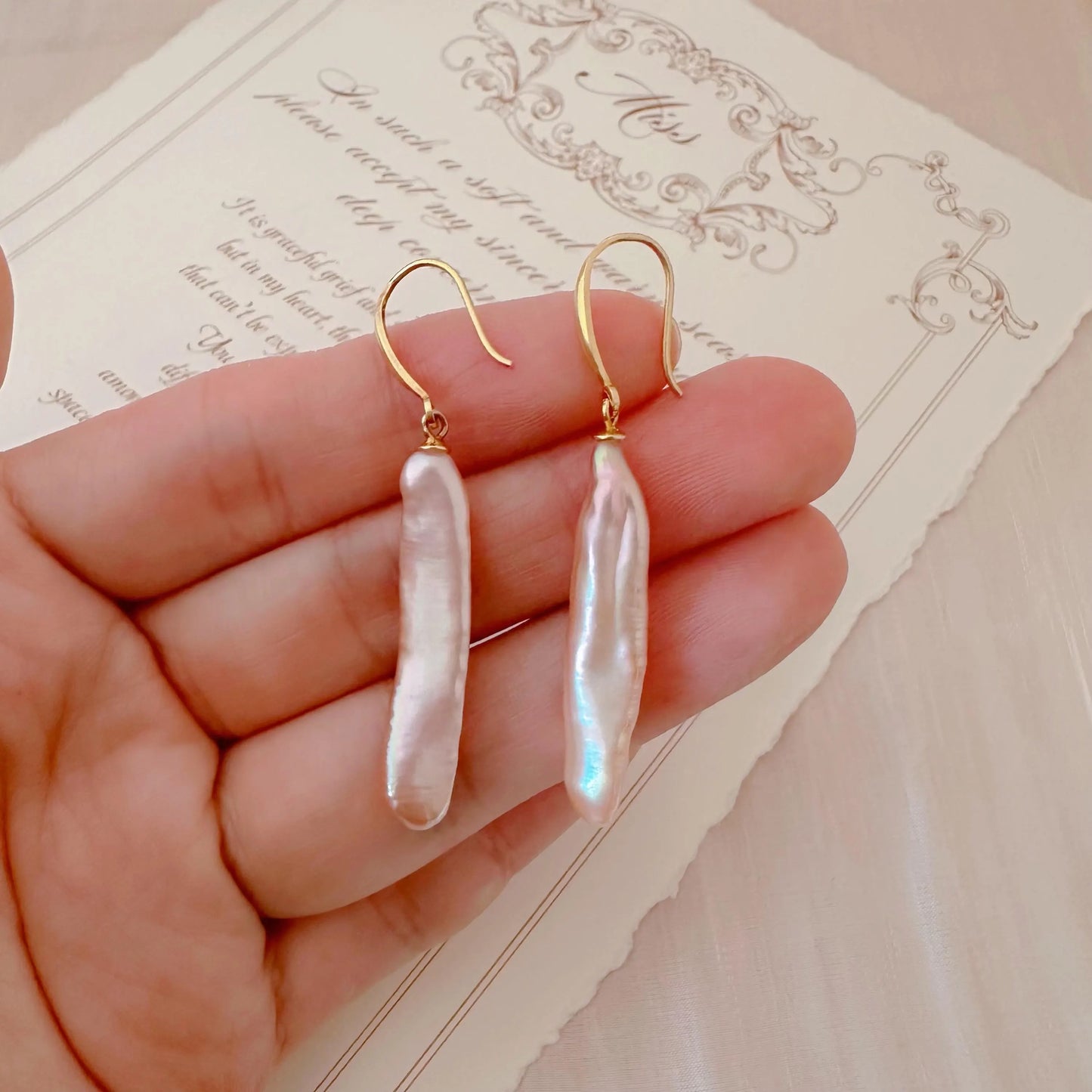 Baroque Biwa Pearl Dangle Earrings - Crafted with Sterling silver