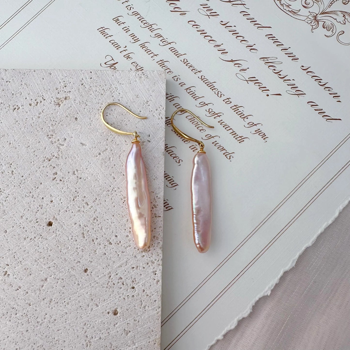 Baroque Biwa Pearl Dangle Earrings - Crafted with Sterling silver