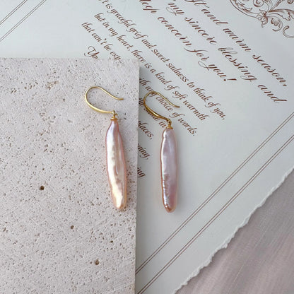 Baroque Biwa Pearl Dangle Earrings - Crafted with Sterling silver