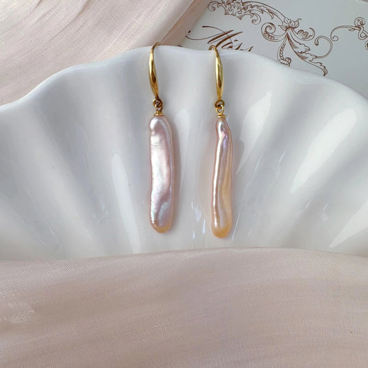 Baroque Biwa Pearl Dangle Earrings - Crafted with Sterling silver