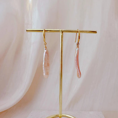 Baroque Biwa Pearl Dangle Earrings - Crafted with Sterling silver