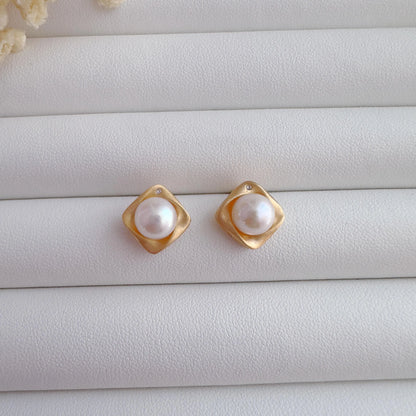 Matte Gold Square Pearl Studs & Necklace Set