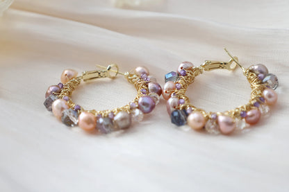 Colorful Pearl Hoop Earrings - Crafted with colored pearl