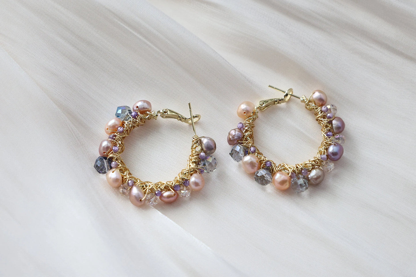 Colorful Pearl Hoop Earrings - Crafted with colored pearl