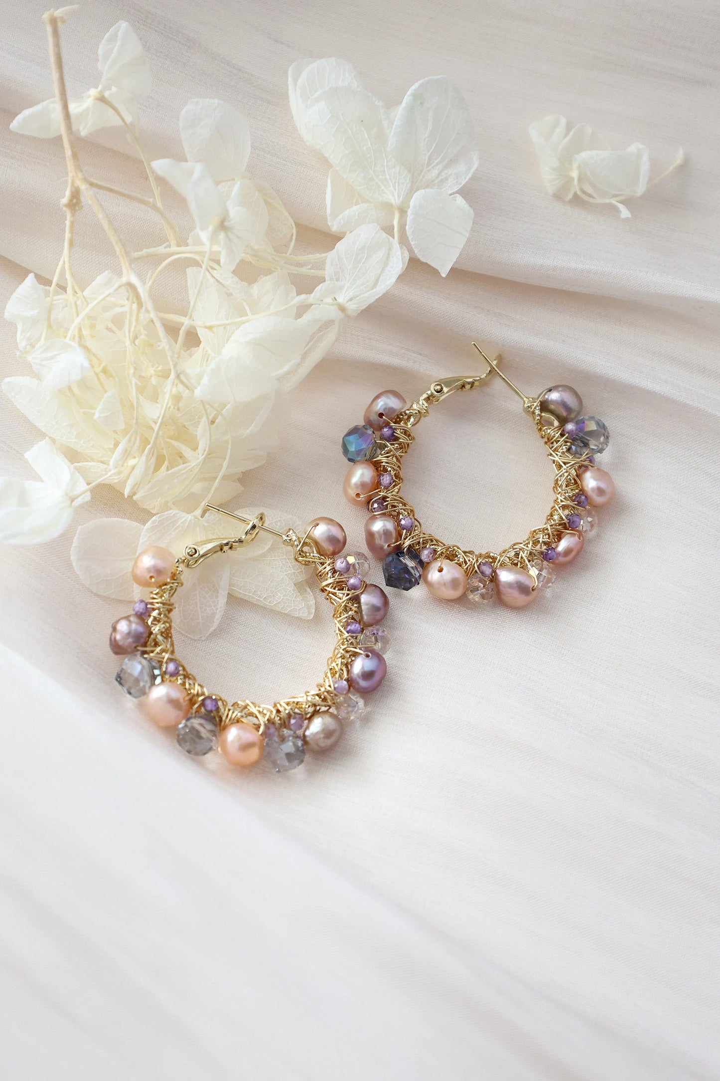 Colorful Pearl Hoop Earrings - Crafted with colored pearl