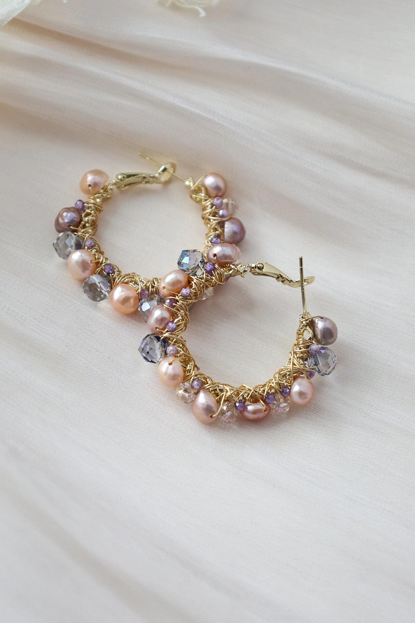 Colorful Pearl Hoop Earrings - Crafted with colored pearl