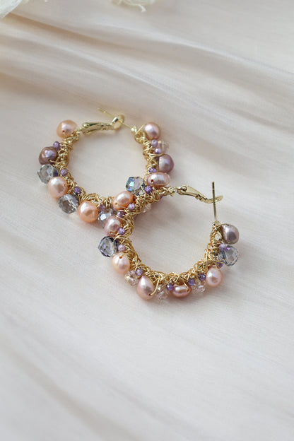 Colorful Pearl Hoop Earrings - Crafted with colored pearl