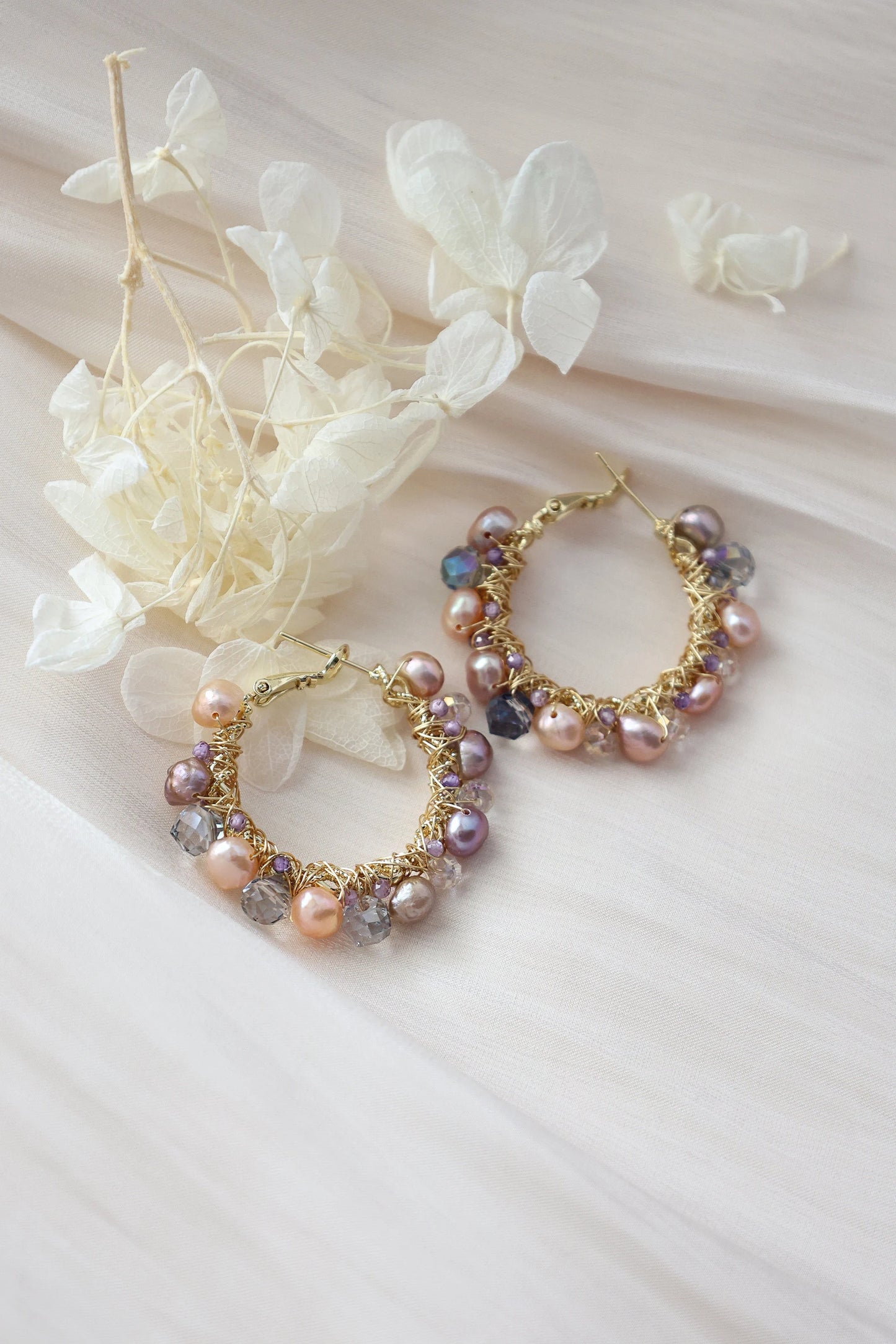 Colorful Pearl Hoop Earrings - Crafted with colored pearl