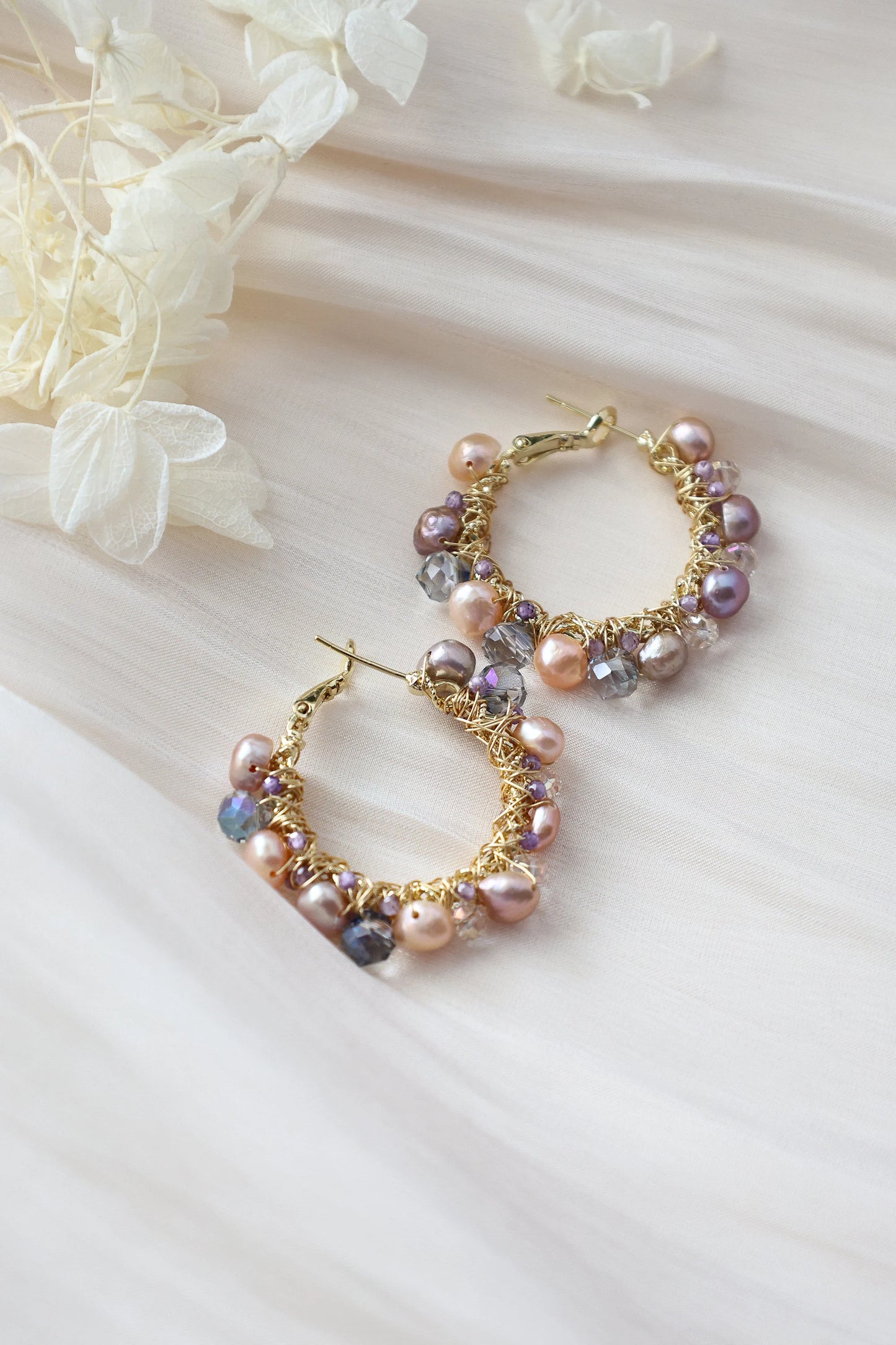 Colorful Pearl Hoop Earrings - Crafted with colored pearl