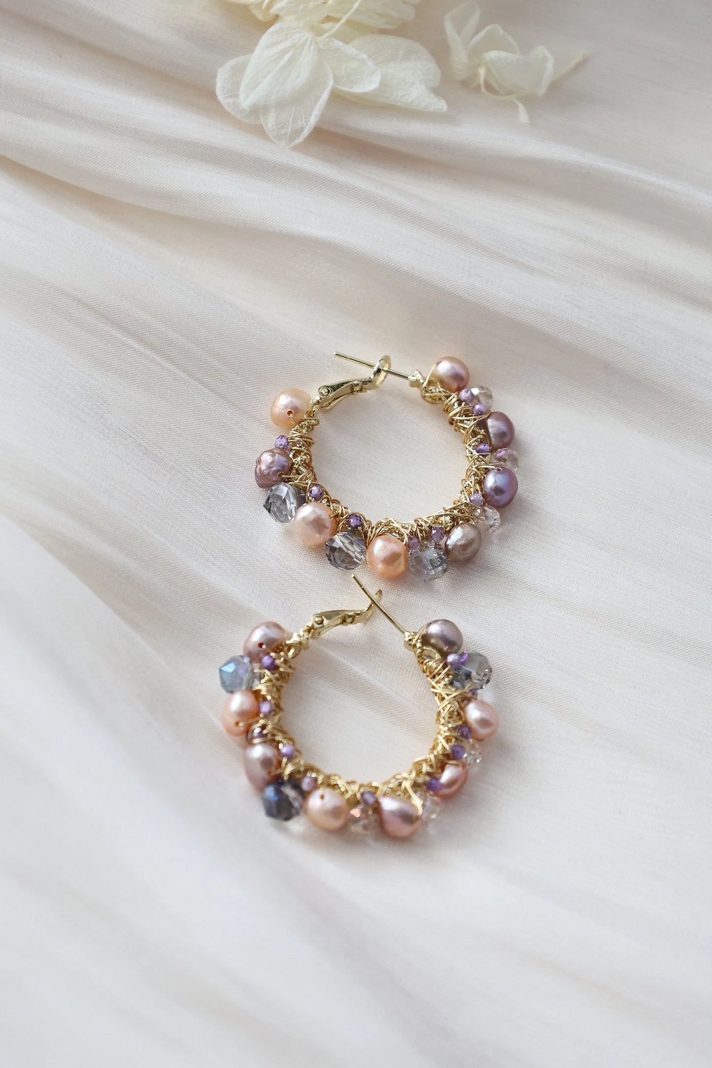 Colorful Pearl Hoop Earrings - Crafted with colored pearl