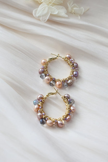 Colorful Pearl Hoop Earrings - Crafted with colored pearl