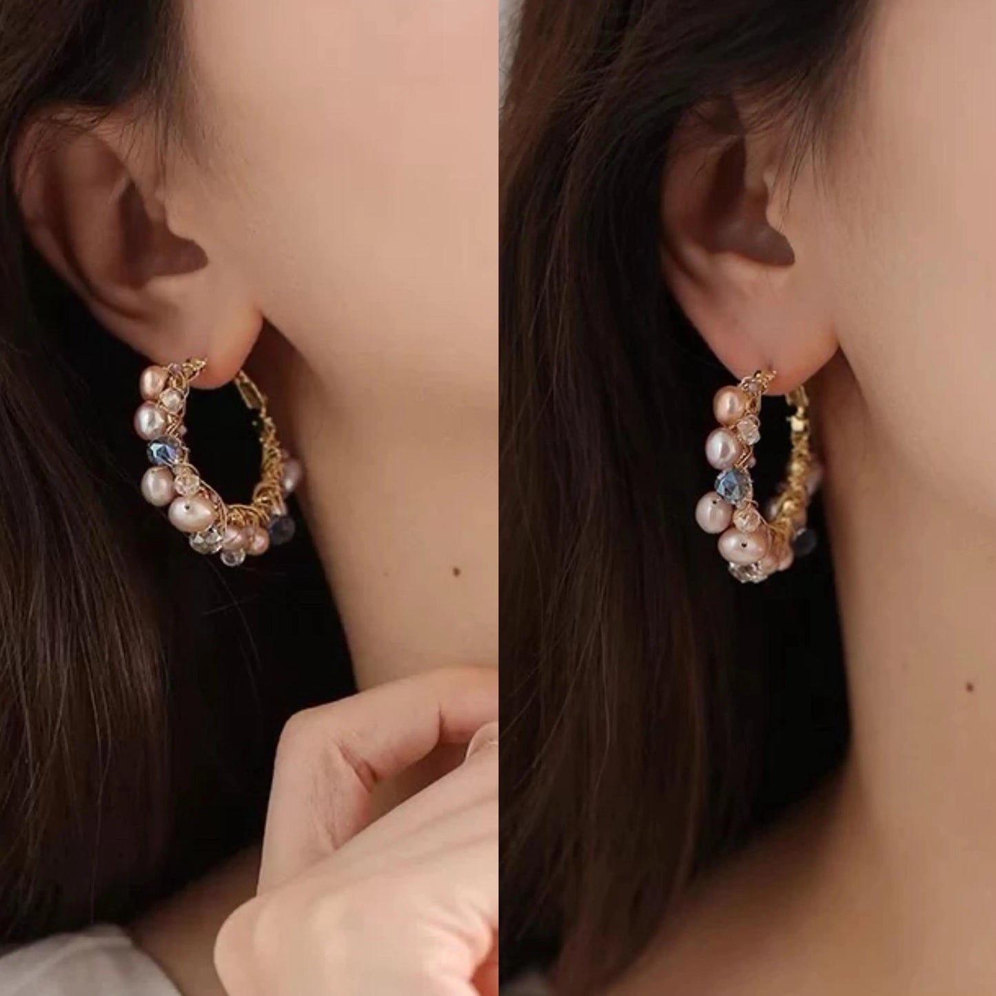 Colorful Pearl Hoop Earrings - Crafted with colored pearl