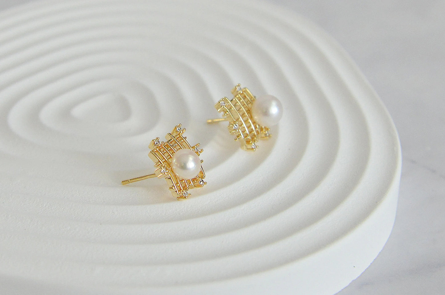 Handmade Bird Nest Earrings/ Brass Nest Earrings/Genuine Pearl